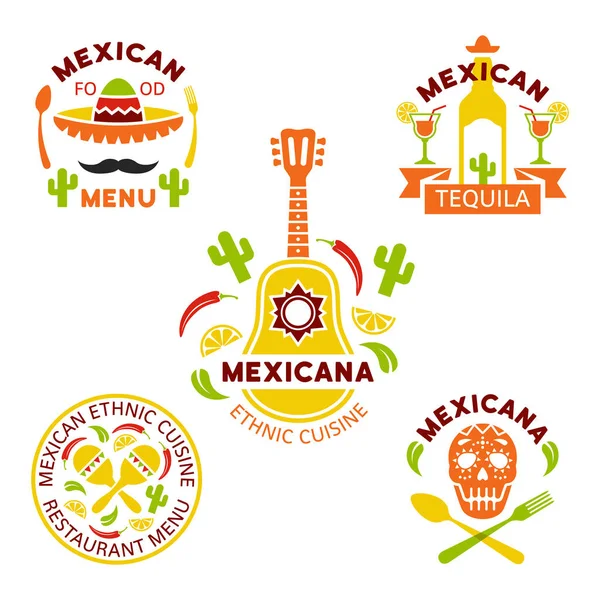 Mexican ethnic cuisine vector colored logos — Stock Vector