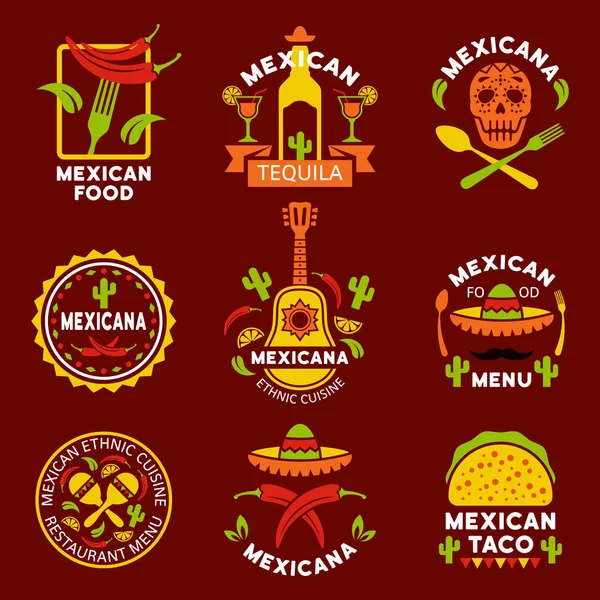 Cozinha étnica mexicana logotipos, rótulos, emblemas — Vetor de Stock