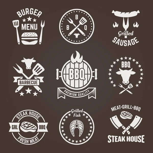 Grill en barbecue restaurant menu vector emblemen — Stockvector