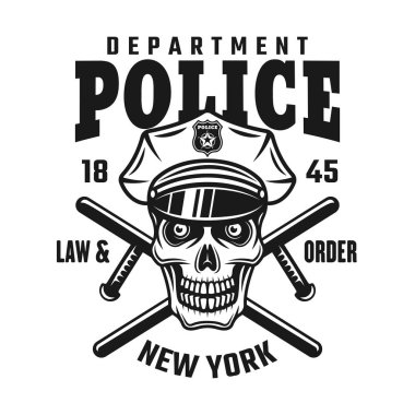 Kafatası batons vektör amblemi ile polis şapkalı