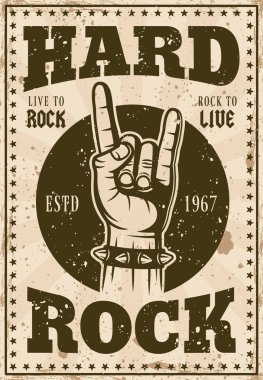 Rock müzik VINTAGE poster boynuzları el vektör ile