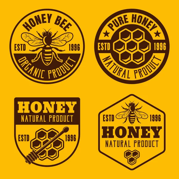 Čtyři medu a včelařských odznaků, emblémy, štítky — Stockový vektor