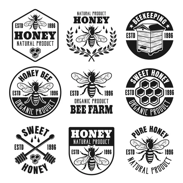 Honey and beekeeping set of vector vintage emblems — Stock Vector