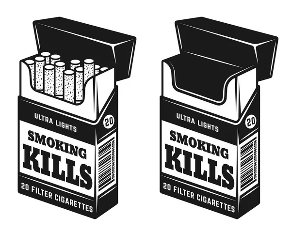 Boîte ouverte de cigarettes avec inscription d'avertissement — Image vectorielle