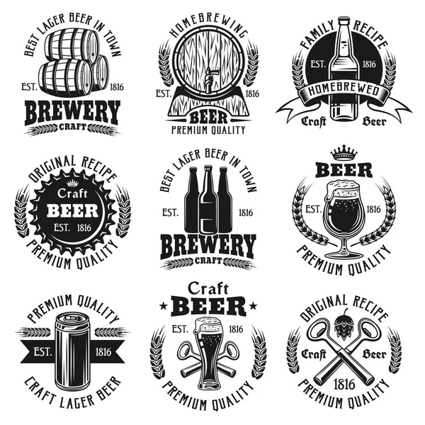Bira dokuz vektör siyah amblem, rozetleri, etiketleri