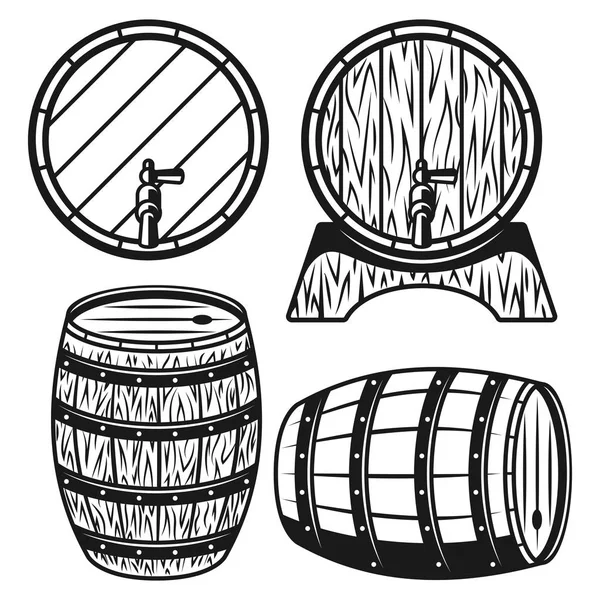 Ahşap varil dört stil vektör çizim