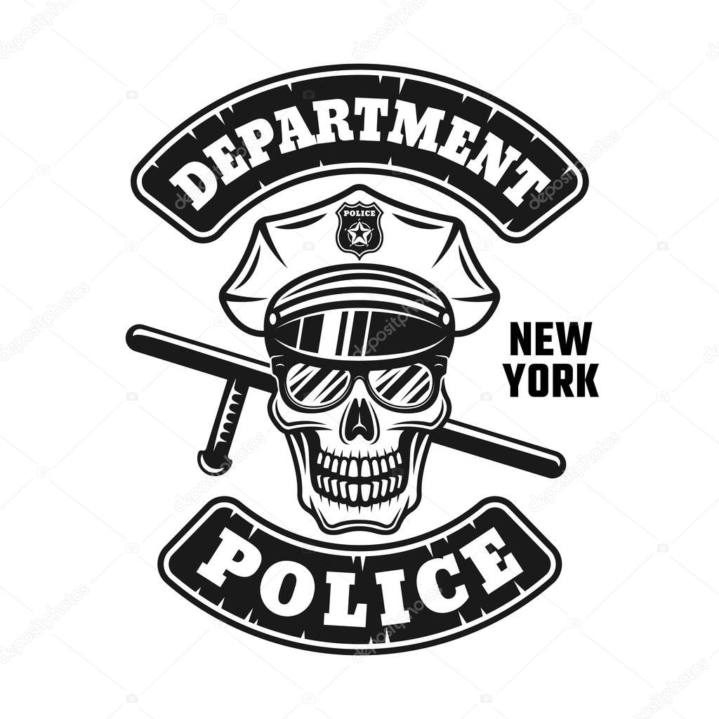 Policeman skull in cap and sunglasses emblem