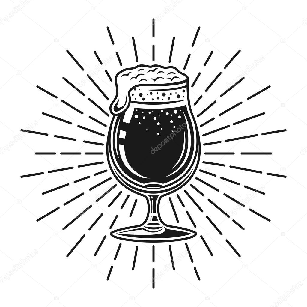 Beer glass with rays vector black illustration