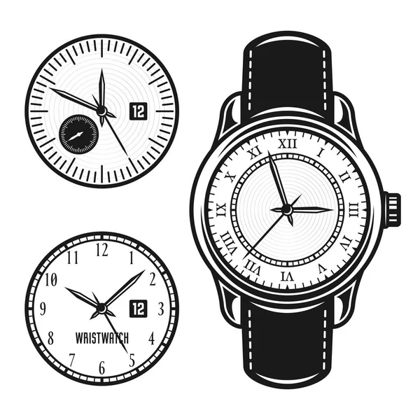 Reloj de pulsera y dos objetos vectoriales de la esfera del reloj — Archivo Imágenes Vectoriales