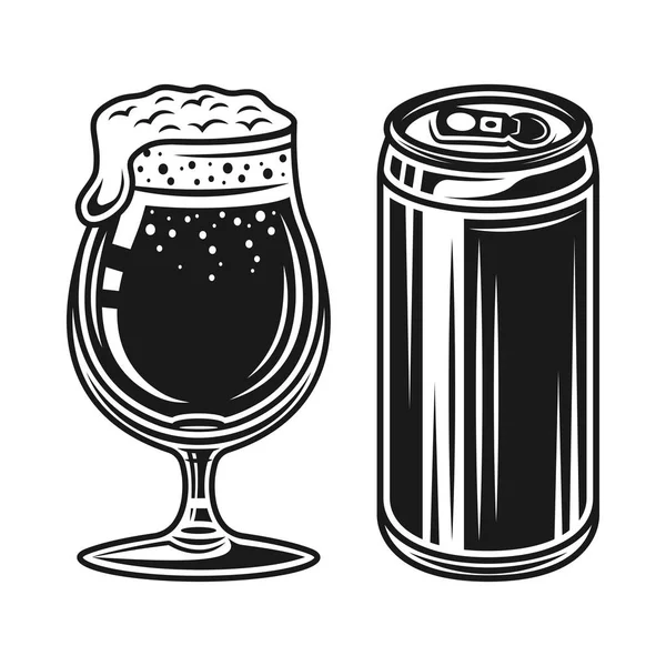 啤酒罐头和玻璃与泡沫载体元素 — 图库矢量图片