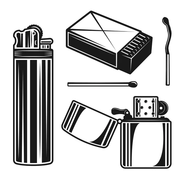 Matchbox, allumettes et briquets objets vectoriels — Image vectorielle