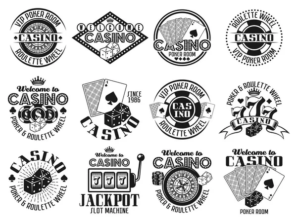 Casino y juegos de azar emblemas vectoriales, etiquetas, insignias — Vector de stock