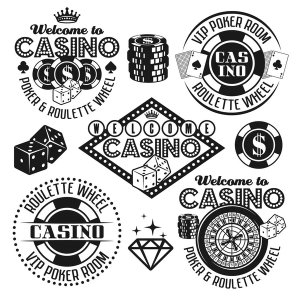 Juegos de azar y casino vector negro emblemas, elementos — Vector de stock