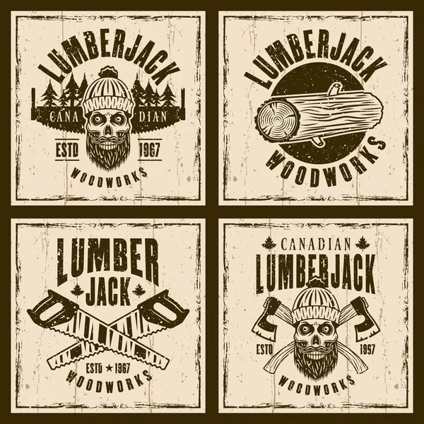 Lumberjack vektor brun emblem på grunge bakgrund — Stock vektor