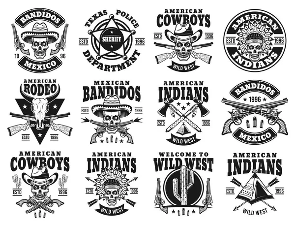 Wild west set of vector emblems, labels, badges — Stock Vector