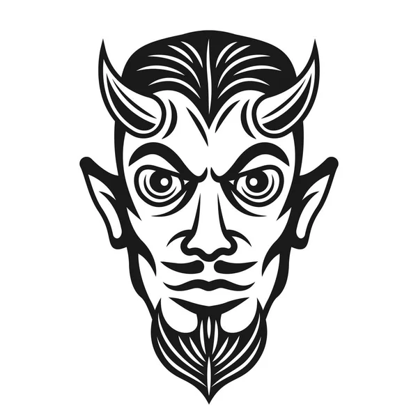 Boynuzlu şeytan baş vektör tek renkli çizim