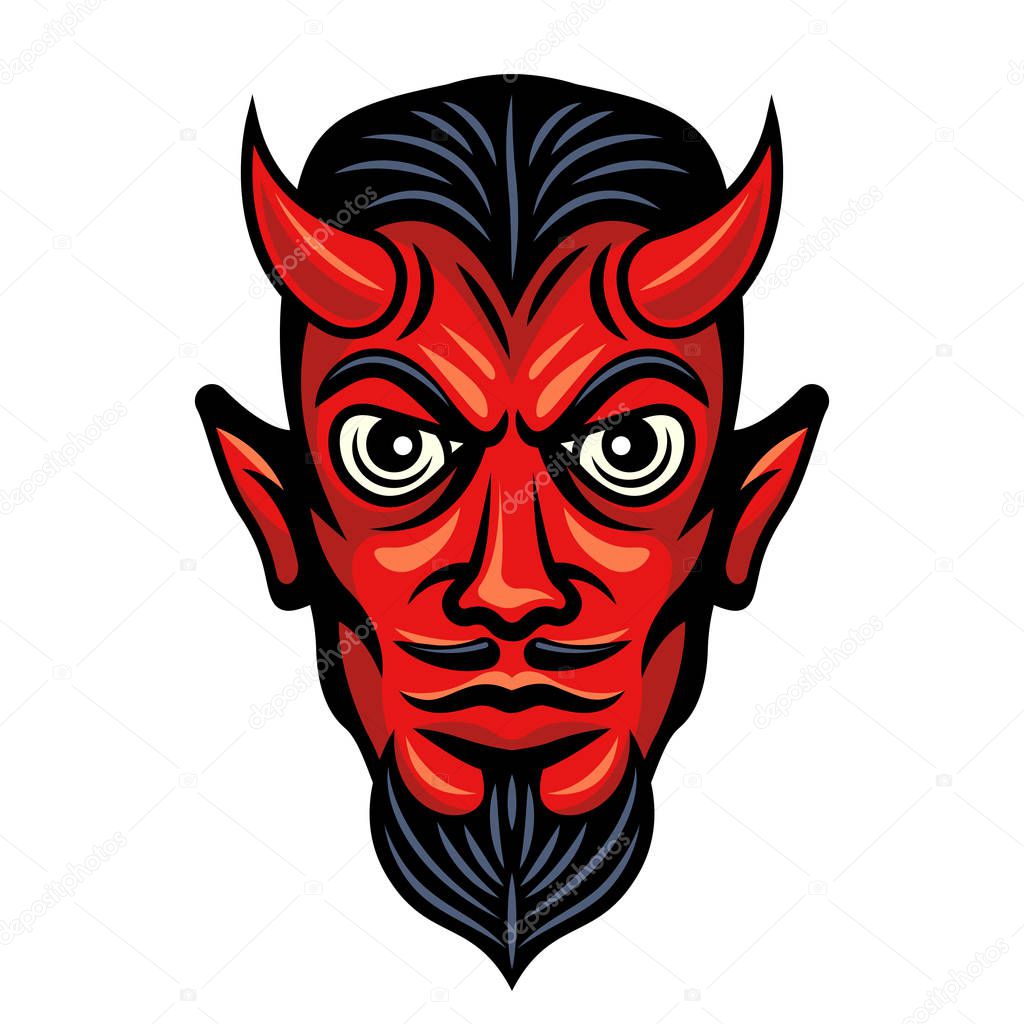 Devil head with horns colored illustration isolated on white background