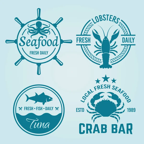 Emblemas vectoriales de restaurante de mariscos o insignias — Vector de stock