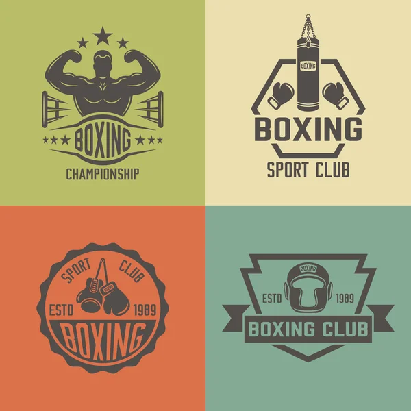 Boxe, arts martiaux vectoriels étiquettes vintage colorées — Image vectorielle