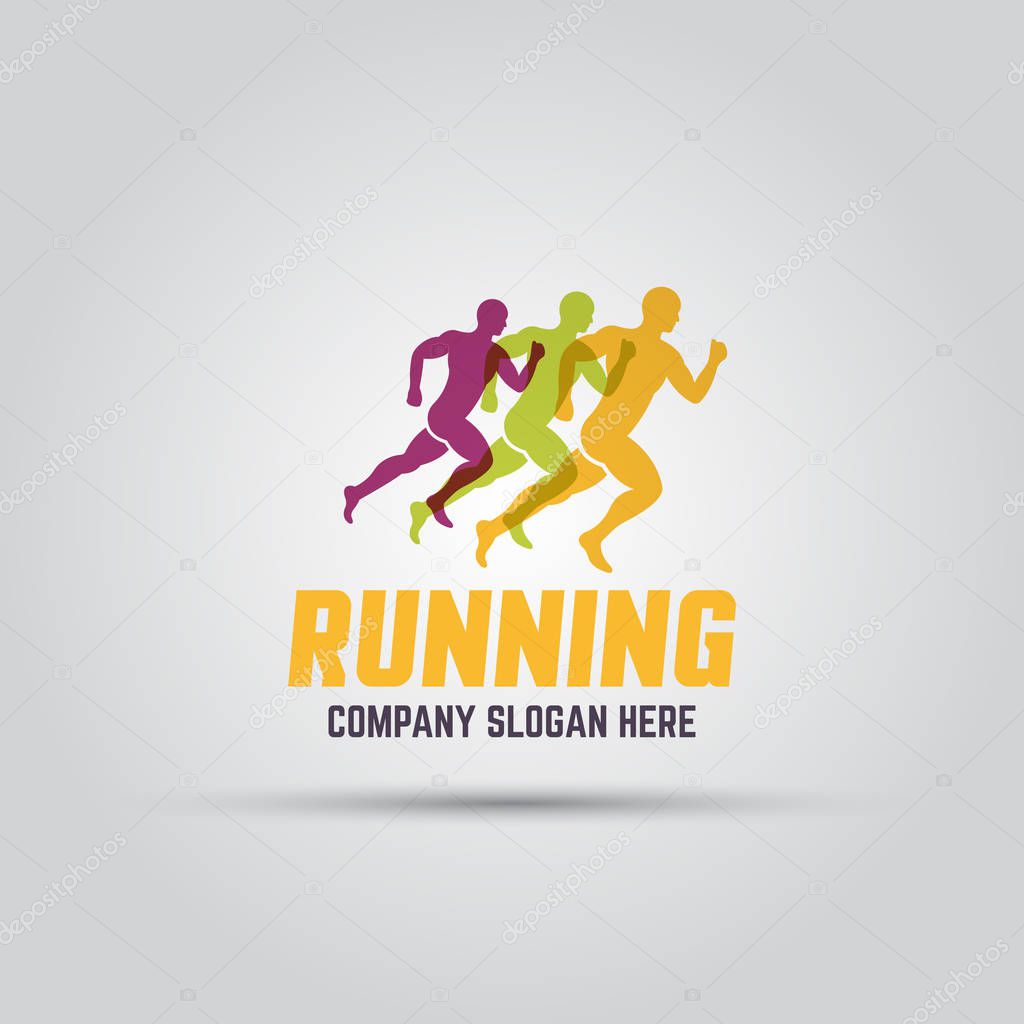 Running man silhouettes abstract isolated vector colored logo template with sample text
