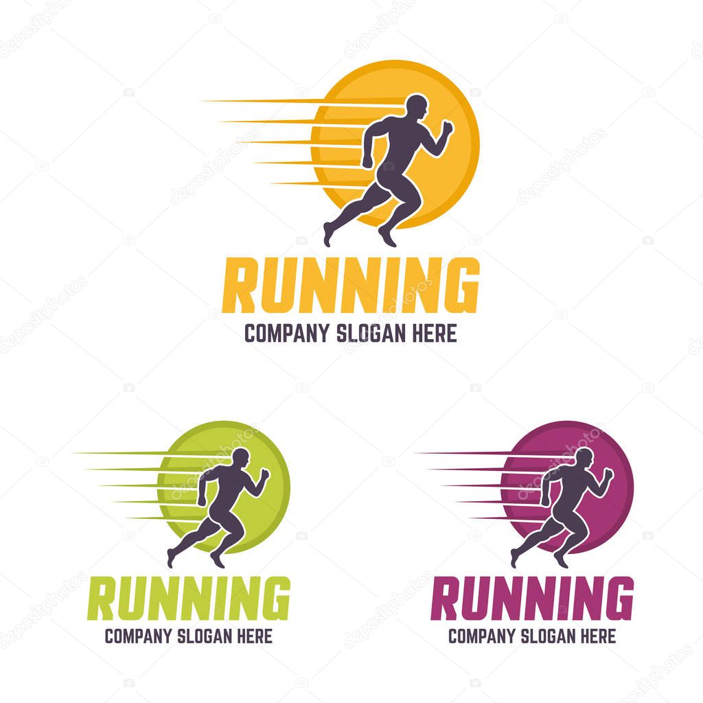 Running man silhouette in a circle vector logo