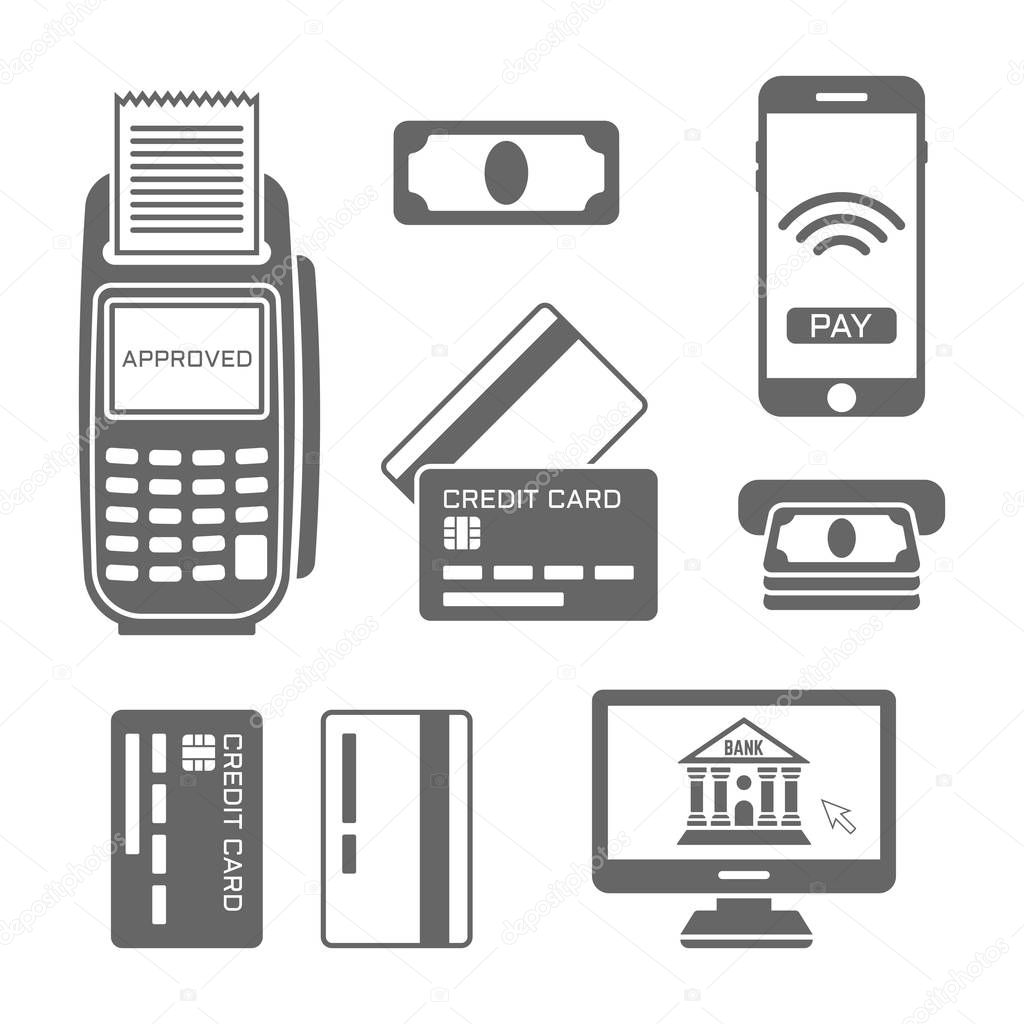 Paymants and banking vector black icons