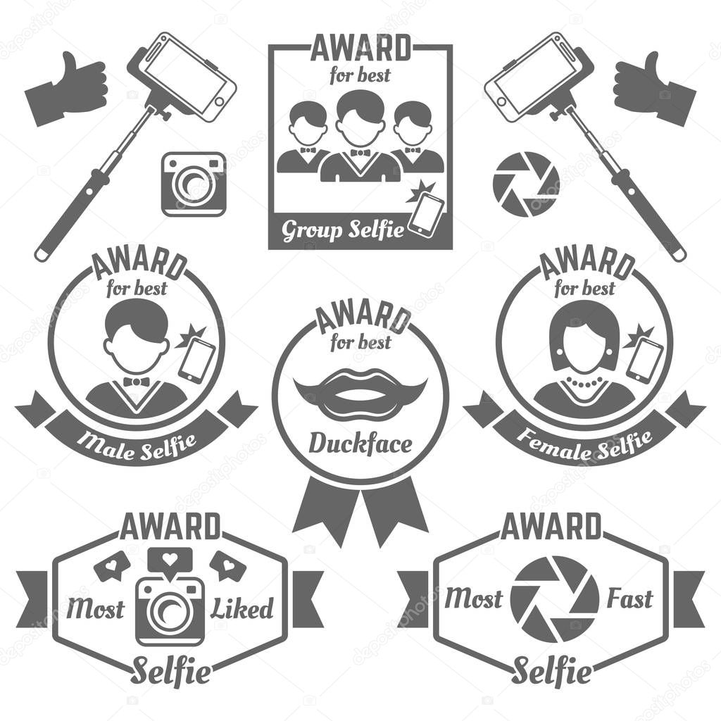 Selfie awards black labels, badges and emblems