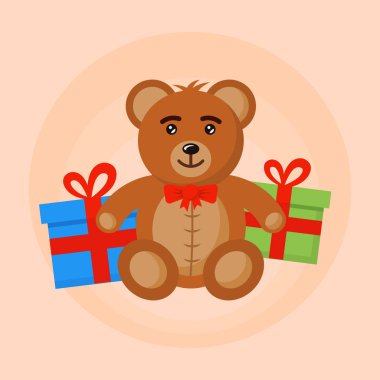 Oyuncak ve hediye kutuları vektör çizim ayı