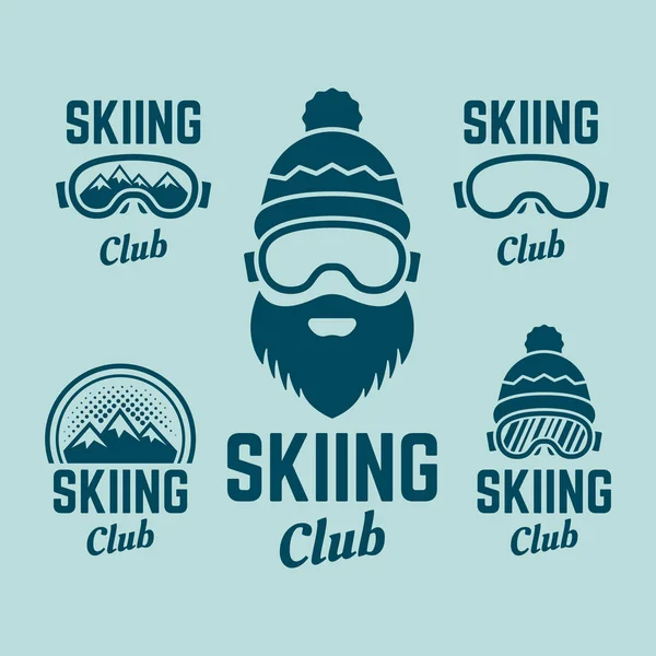 Skiing club colored vector colored emblems — Stock Vector
