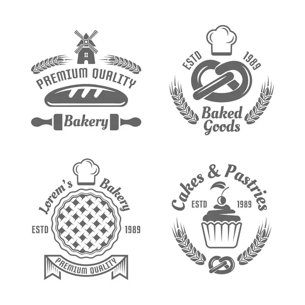 Padaria e pastelaria vector emblemas isolados pretos —  Vetores de Stock
