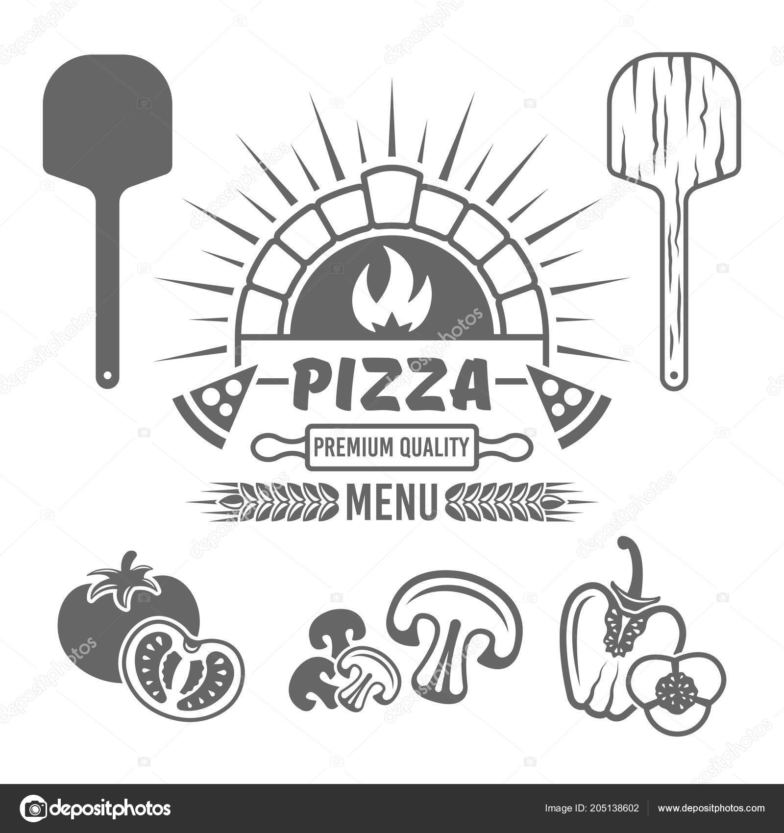 Brick oven and pizza vector black emblem or label — Stock Vector © Flat ...