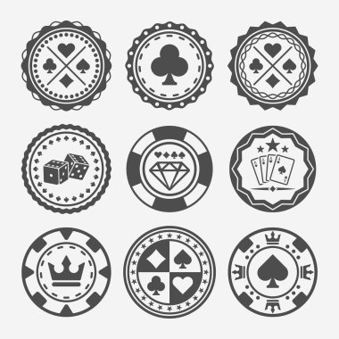 Casino ve poker fişleri vektör yuvarlak rozetleri