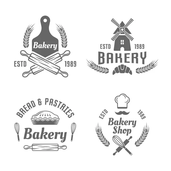 Bäckerei und Gebäck Vektor schwarz isoliert Embleme — Stockvektor