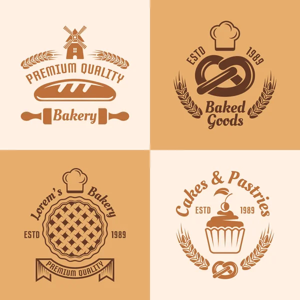 Bakery and pastries vector four colored emblems — Stock Vector