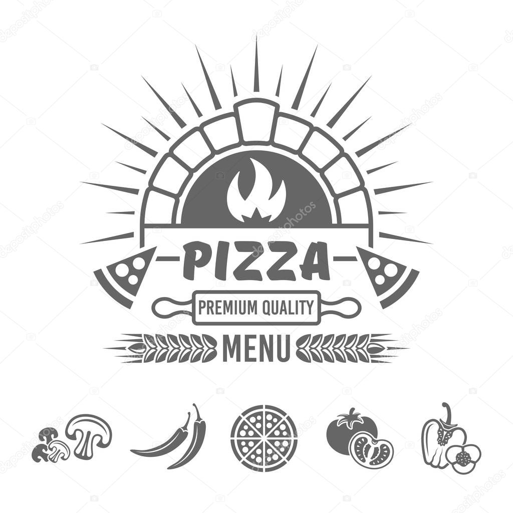 Pizza menu vector monochrome emblem or label