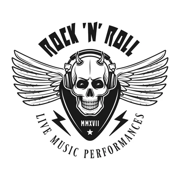 Teschio con ali emblema musicale vettoriale in metallo pesante — Vettoriale Stock