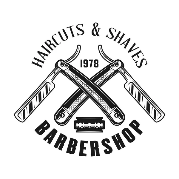 Emblema de la barbería con dos navajas de afeitar cruzadas — Vector de stock