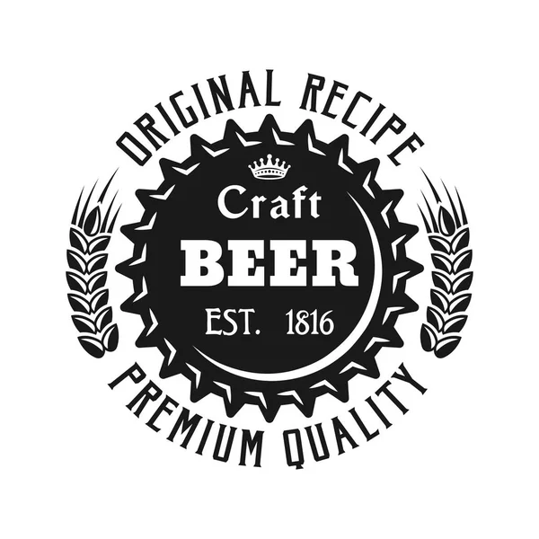 Cerveza tapa vector emblema negro aislado en blanco — Vector de stock