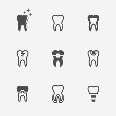 Diş, diş dokuz siyah tıbbi simgeler vektör