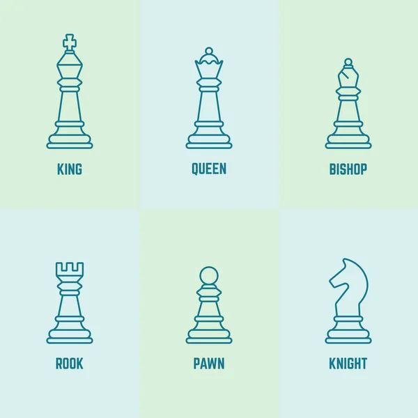 Šachové figurky s názvem vektorové ikony obrys — Stockový vektor