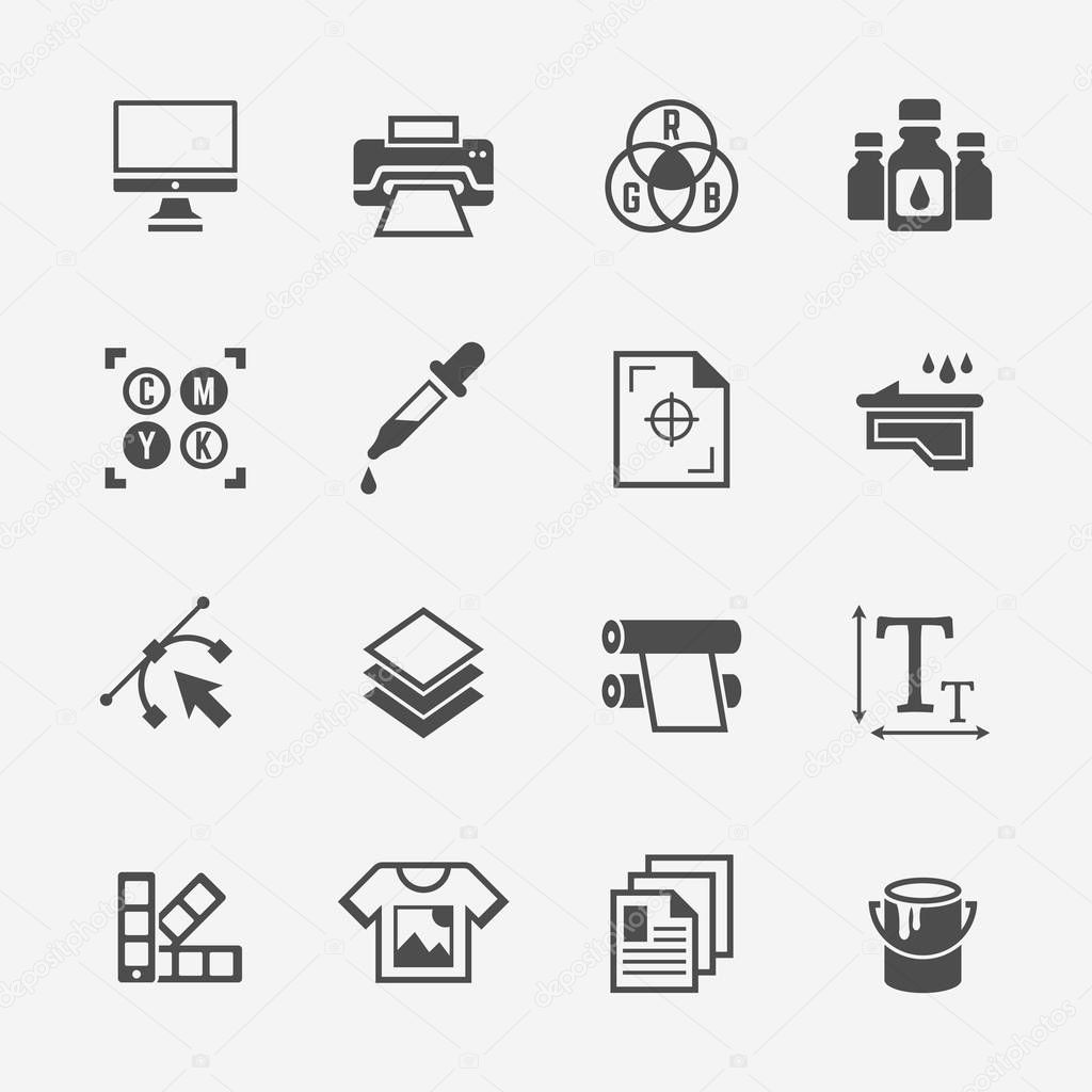 Printing service isolated vector black icons