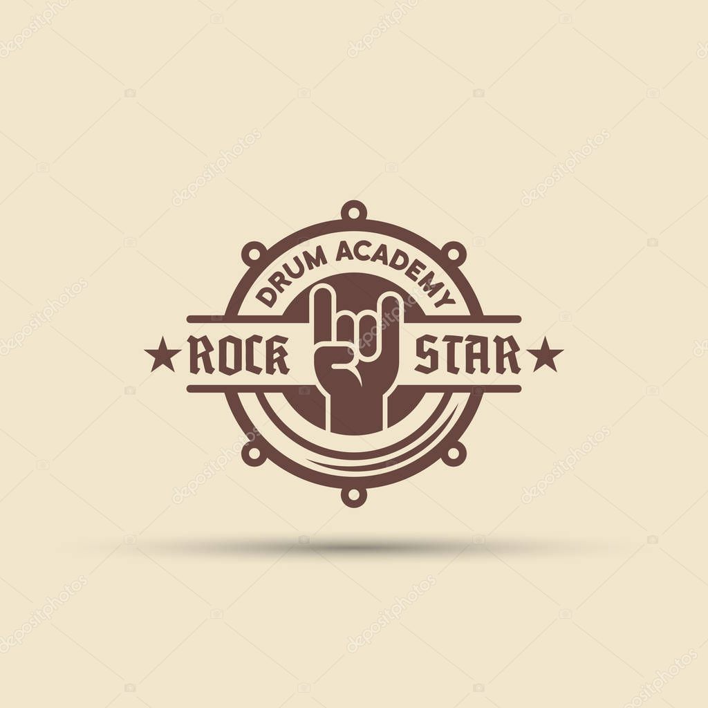 Drum school isolated vector round label, badge, emblem