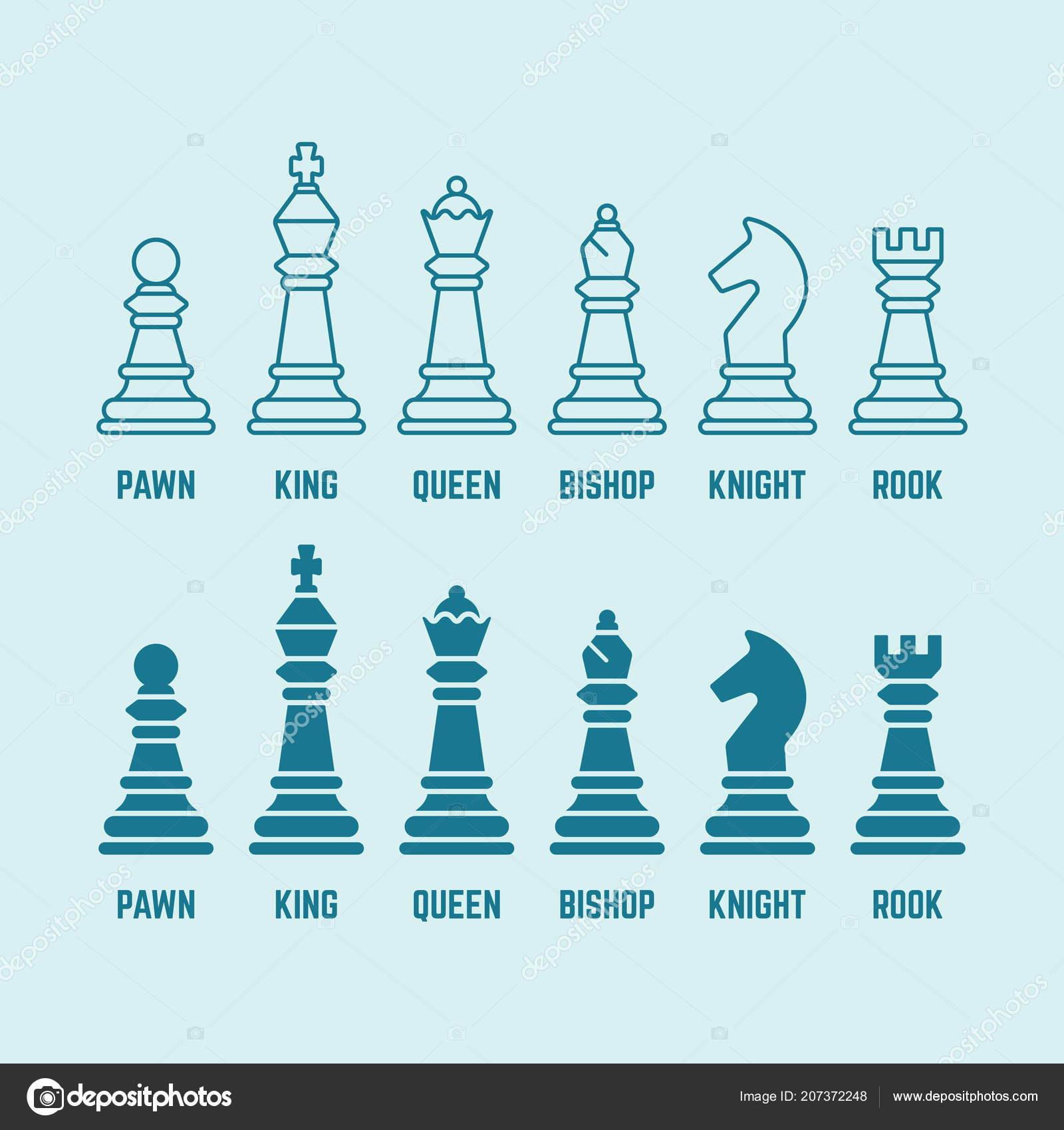 Set Icons Chess Pieces Their Names Stock Illustration 329364188