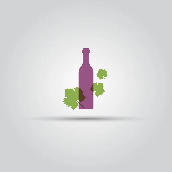 葡萄酒瓶带葡萄叶矢量彩色标志 — 图库矢量图片