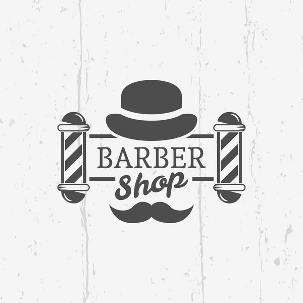 Barber shop pole with gentleman hat vector emblem — Stock Vector
