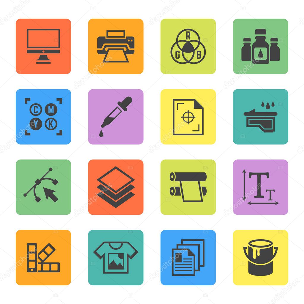 Printing service vector squre colored icons