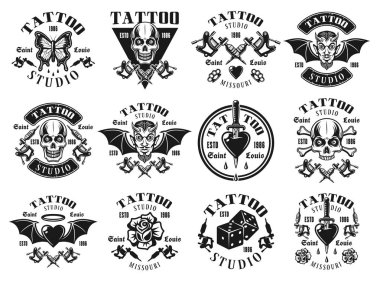 Tattoo studio büyük kümesi vektör vintage Amblemler