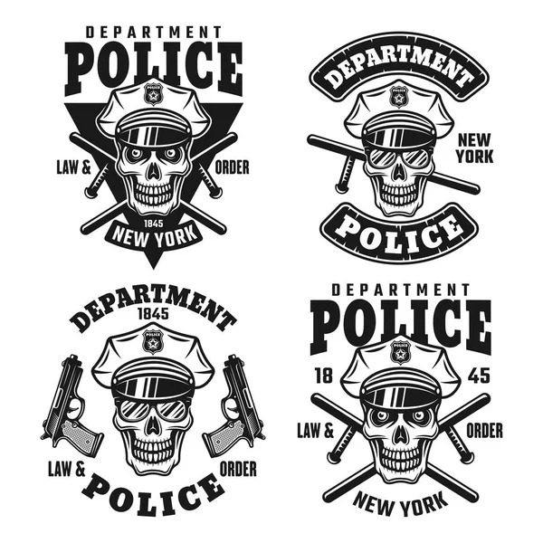 Emblèmes vectoriels du département de police avec crâne — Image vectorielle