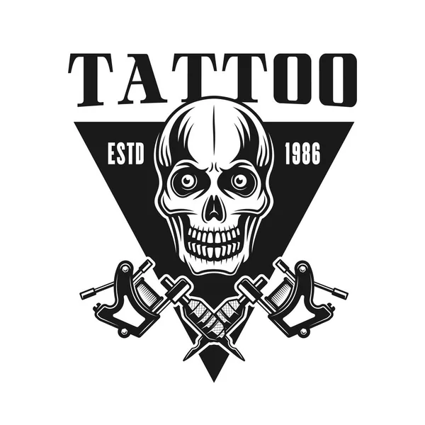 Tattoo Studio Vektor Znak Lebkou Stylu Vintage Černobílý Izolovaných Bílém — Stockový vektor