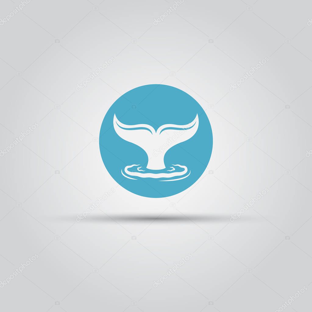Whale tail and water splash vector round flat icon